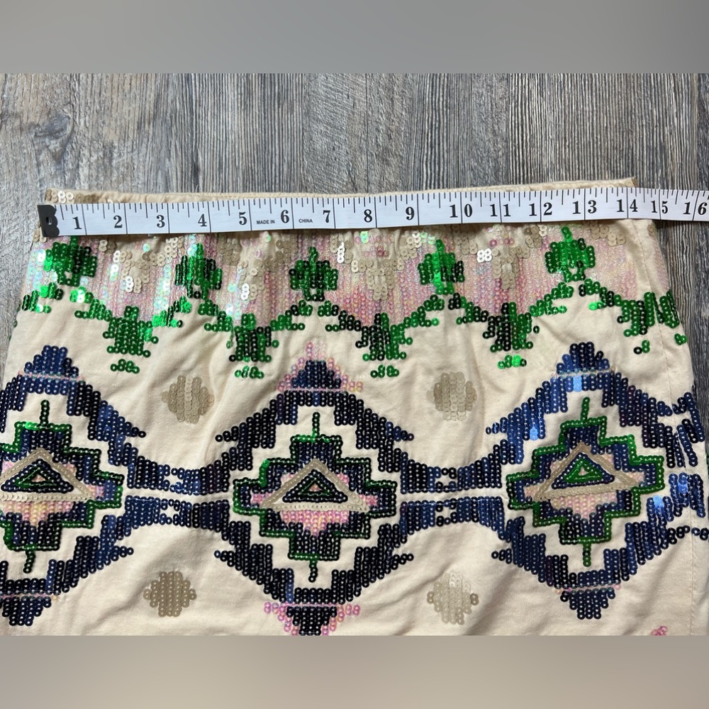 Tribal Aztec Festival Print Sequin Mini Lined Skirt Size Medium - Picture 9 of 9